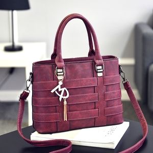 Woven Front Satchel - Wine